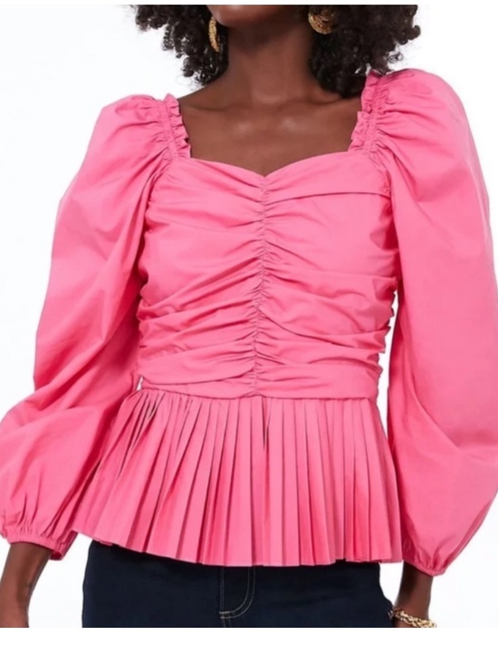Tuckernuck Tops - Tuckernuck Hyacinth House Mina Top Hot Pink Ruched Peplum Blouse